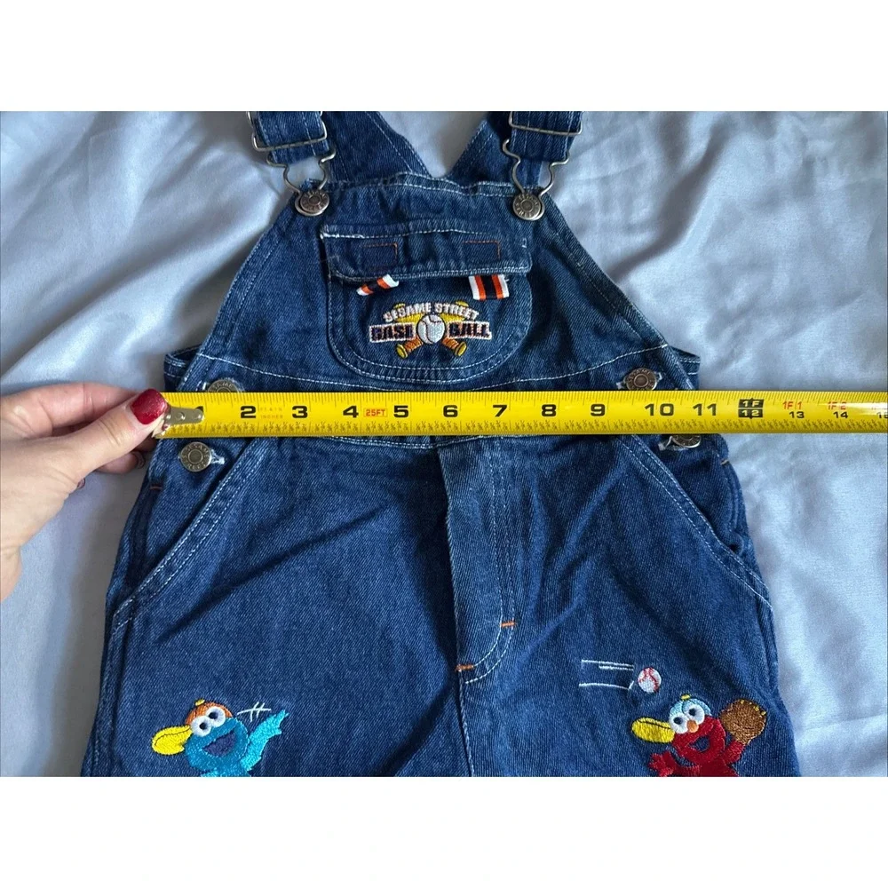 Vintage Sesame Street Elmo Cookie Monster Baseball Embroidered Denim Overalls